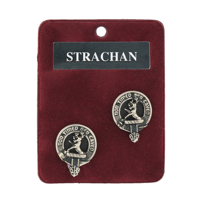 Strachan Clan Badge, Kilt Pin, Lapel Pin, Cufflinks, Keyring/Key Fob & Gift Set — Fine Pewter by Art Pewter — Made in Scotland (Shiny Finish) - Heritage Of Scotland - Cufflinks