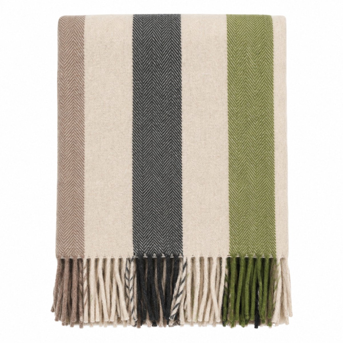 Stripe Herringbone Wool Blanket - Natural Green - Heritage Of Scotland -