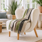 Stripe Herringbone Wool Blanket - Natural Green - Heritage Of Scotland -