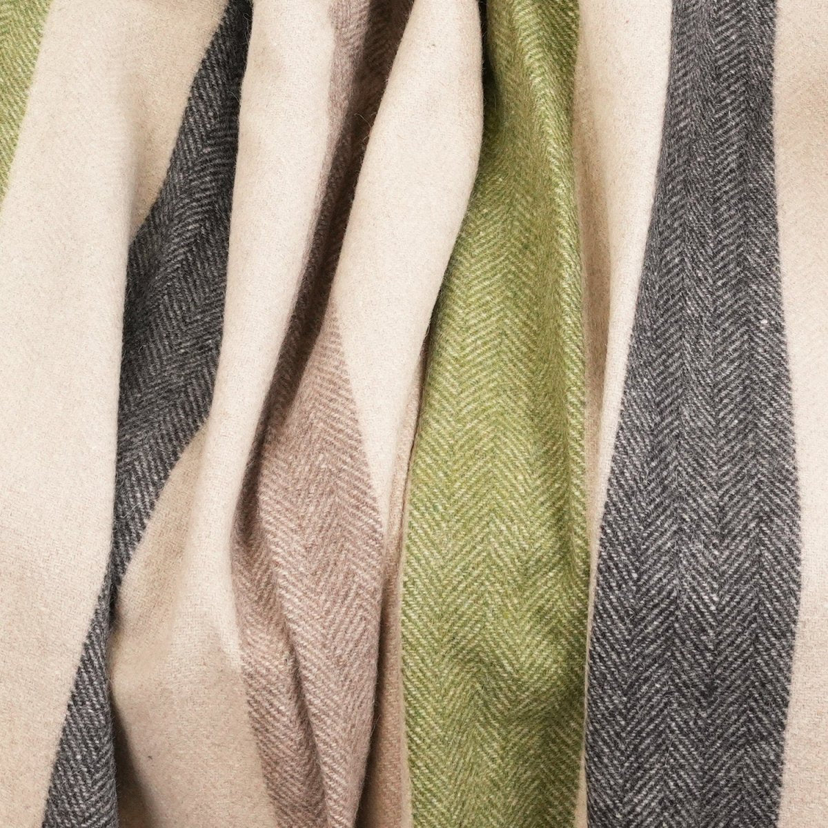 Stripe Herringbone Wool Blanket - Natural Green - Heritage Of Scotland -