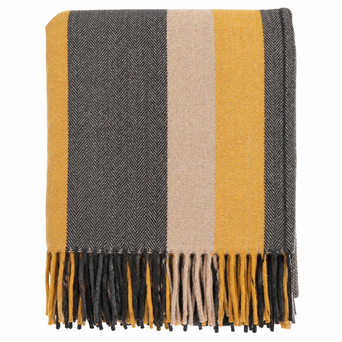 Stripe Herringbone Wool Blanket - Natural Taupe - Heritage Of Scotland -