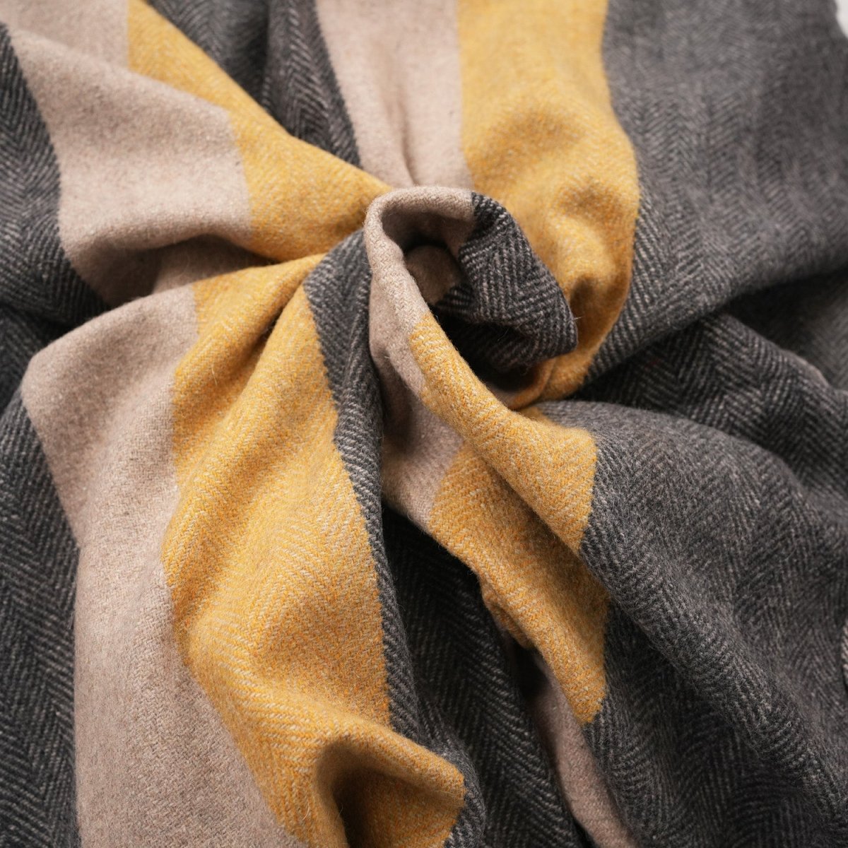 Stripe Herringbone Wool Blanket - Natural Taupe - Heritage Of Scotland -