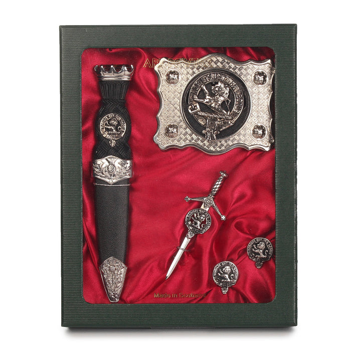 Stuart of Bute Clan Badge, Kilt Pin, Lapel Pin, Cufflinks, Keyring/Key Fob & Gift Set — Fine Pewter by Art Pewter — Made in Scotland (Shiny Finish) - Heritage Of Scotland - Gift Set