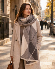Super Soft Argyle Stole – Lightweight Luxury Wrap Scarf for Everyday Style - Heritage Of Scotland - STEEPLE GREY/WHISPER WHITE