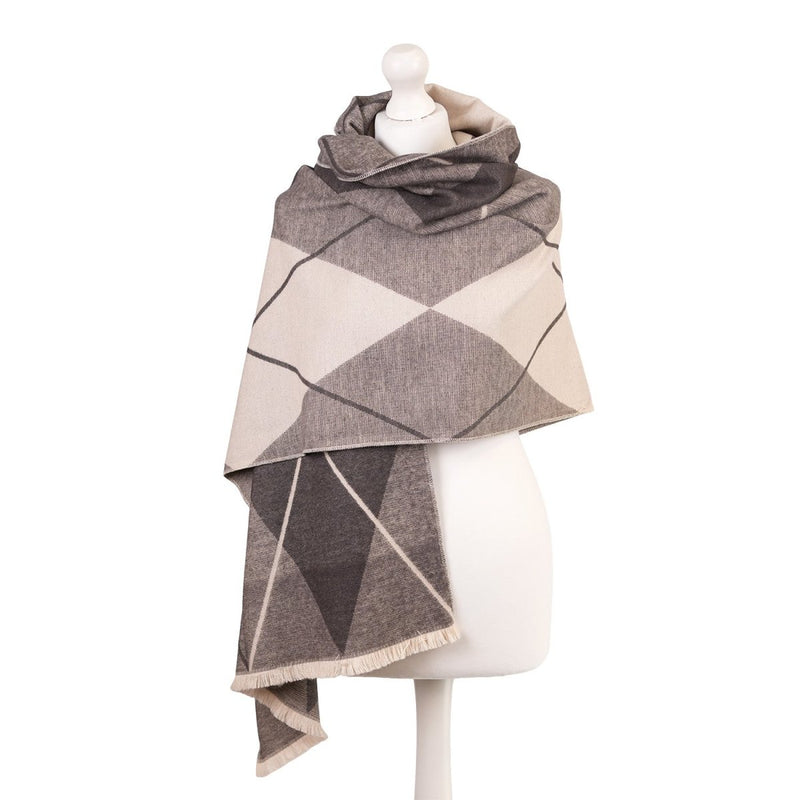 Super Soft Argyle Stole – Lightweight Luxury Wrap Scarf for Everyday Style - Heritage Of Scotland - STEEPLE GREY/WHISPER WHITE