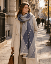 Super Soft Argyle Stole – Lightweight Luxury Wrap Scarf for Everyday Style - Heritage Of Scotland - TRUE NAVY/WHISPER WHITE