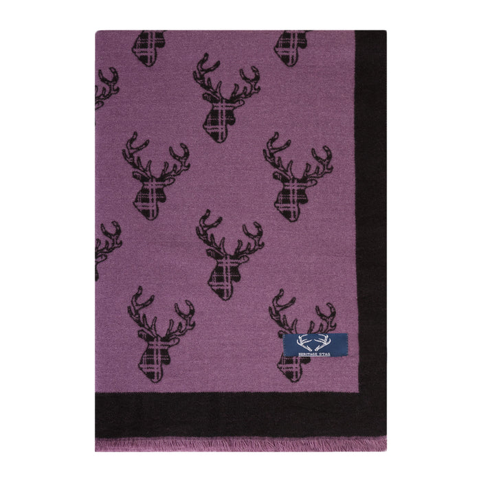 Supersoft Tartan Stag Scarf - Heritage Of Scotland - PURPLE/BLACK