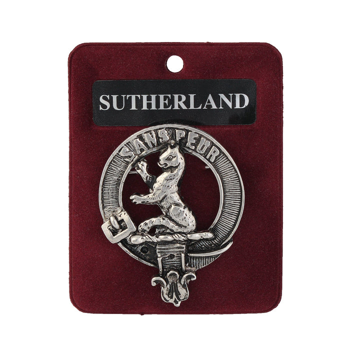 Sutherland Clan Badge, Kilt Pin, Lapel Pin, Cufflinks, Keyring/Key Fob & Gift Set — Fine Pewter by Art Pewter — Made in Scotland (Shiny Finish) - Heritage Of Scotland - Badge