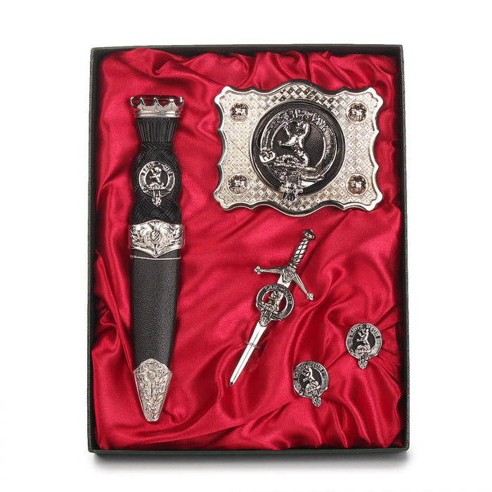 Sutherland Clan Badge, Kilt Pin, Lapel Pin, Cufflinks, Keyring/Key Fob & Gift Set — Fine Pewter by Art Pewter — Made in Scotland (Shiny Finish) - Heritage Of Scotland - Gift Set
