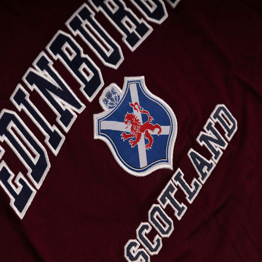 T-Shirt Emb. Edin/ Flag/ Shield/ Lion - Heritage Of Scotland - MAROON