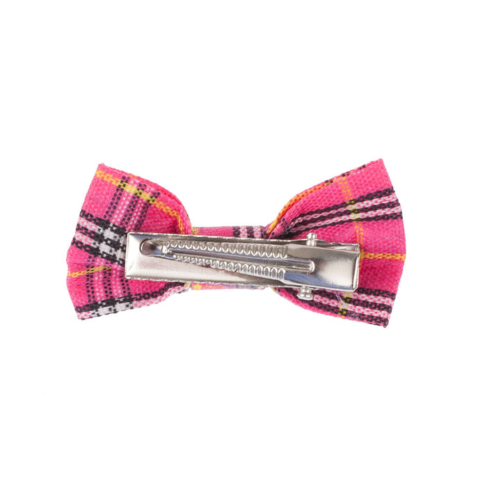 Tartan Bow Hair Clips – Set of 4 in Red, Purple, Green, or Pink Tartan - Heritage Of Scotland - Pink