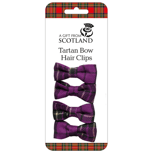 Tartan Bow Hair Clips – Set of 4 in Red, Purple, Green, or Pink Tartan - Heritage Of Scotland - Purple
