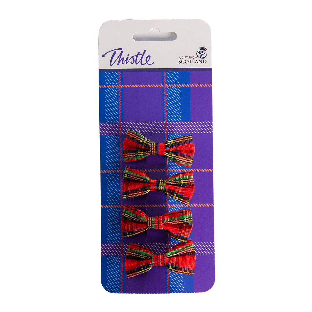 Tartan Bow Hair Clips – Set of 4 in Red, Purple, Green, or Pink Tartan - Heritage Of Scotland - Red