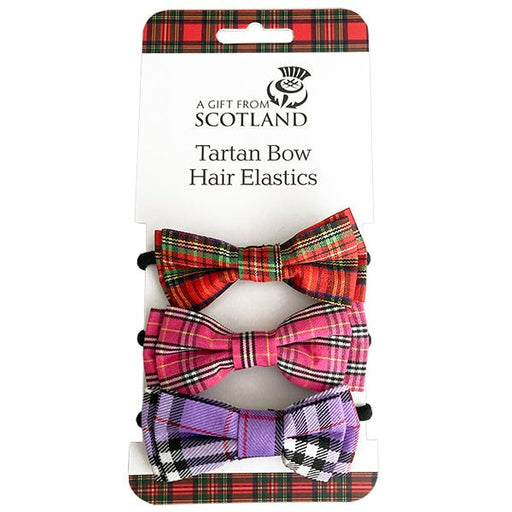 Tartan Bow Hair Elastics – Set of 3 Assorted Scottish Tartan Designs - Heritage Of Scotland - Multicolour