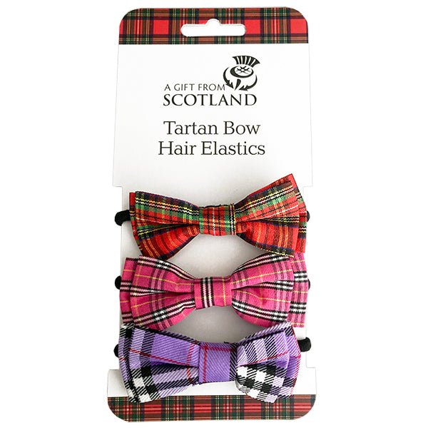 Tartan Bow Hair Elastics – Set of 3 Assorted Scottish Tartan Designs - Heritage Of Scotland - Multicolour