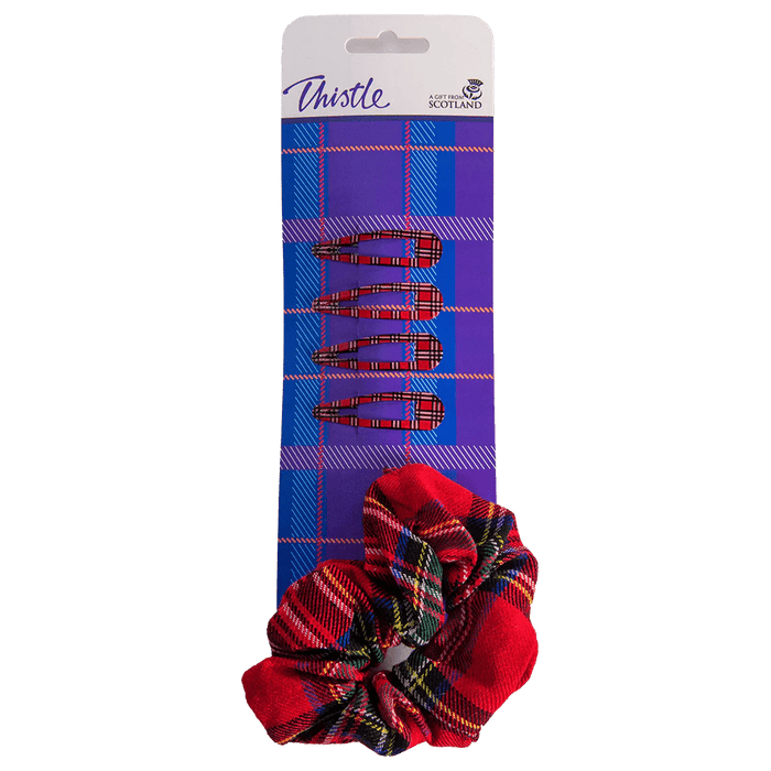 Tartan Hair Accessories Set – Scrunchie & Clips in Royal Stewart or Blackwatch - Heritage Of Scotland - Royal Stewart
