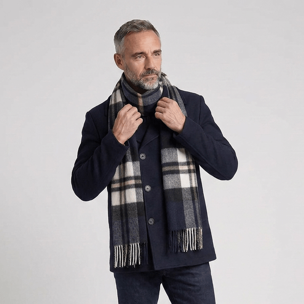 Tartan Weaving Mill 100% Pure Cashmere Scarf - Made in Scotland - Amplified Thomson Navy - Heritage Of Scotland -