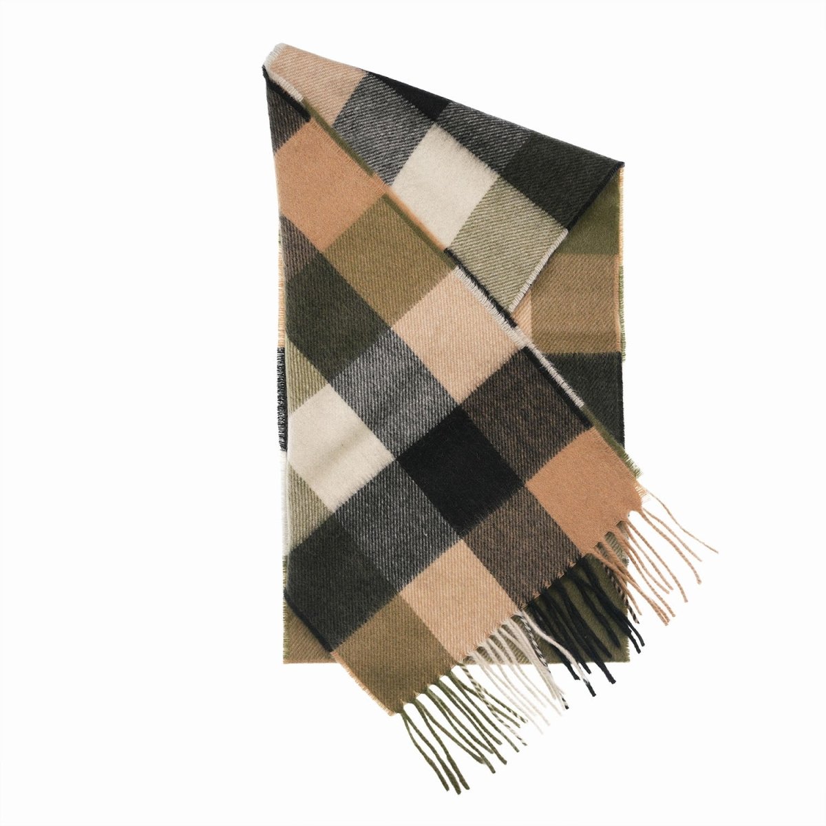 Tartan Weaving Mill 100% Pure Cashmere Scarf - Made in Scotland - BLOCK OLIVE - Heritage Of Scotland -