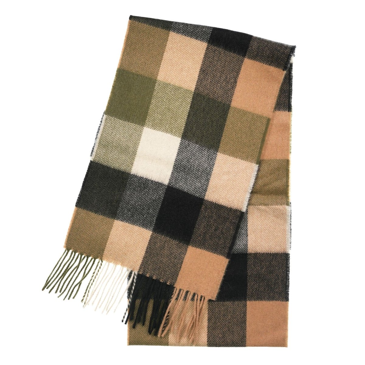 Tartan Weaving Mill 100% Pure Cashmere Scarf - Made in Scotland - BLOCK OLIVE - Heritage Of Scotland -