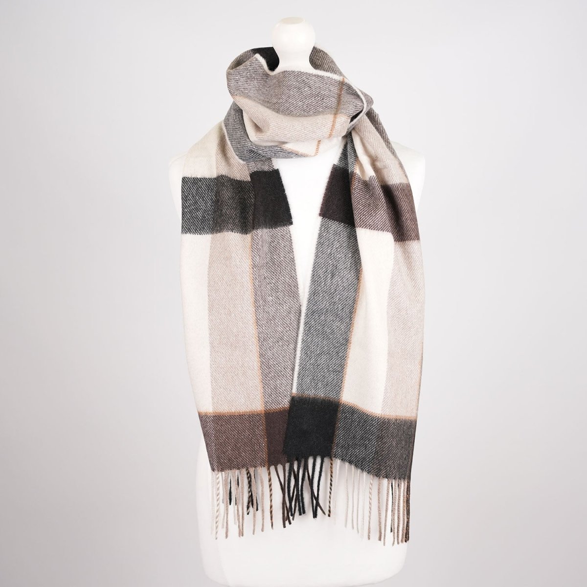 Tartan Weaving Mill 100% Pure Cashmere Scarf - Made in Scotland - Block Pinstripe Cocoa - Heritage Of Scotland -