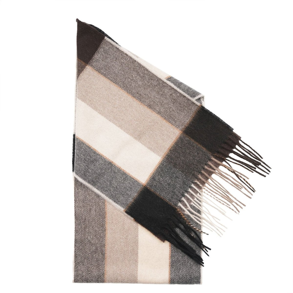 Tartan Weaving Mill 100% Pure Cashmere Scarf - Made in Scotland - Block Pinstripe Cocoa - Heritage Of Scotland -