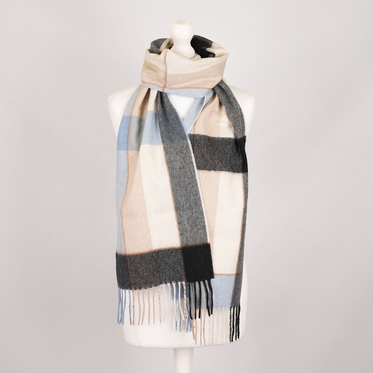 Tartan Weaving Mill 100% Pure Cashmere Scarf - Made in Scotland - BLOCK PINSTRIPE SANDY - Heritage Of Scotland -
