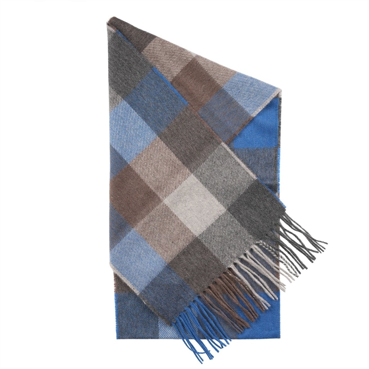 Tartan Weaving Mill 100% Pure Cashmere Scarf - Made in Scotland - Cool Azure Block - Heritage Of Scotland -