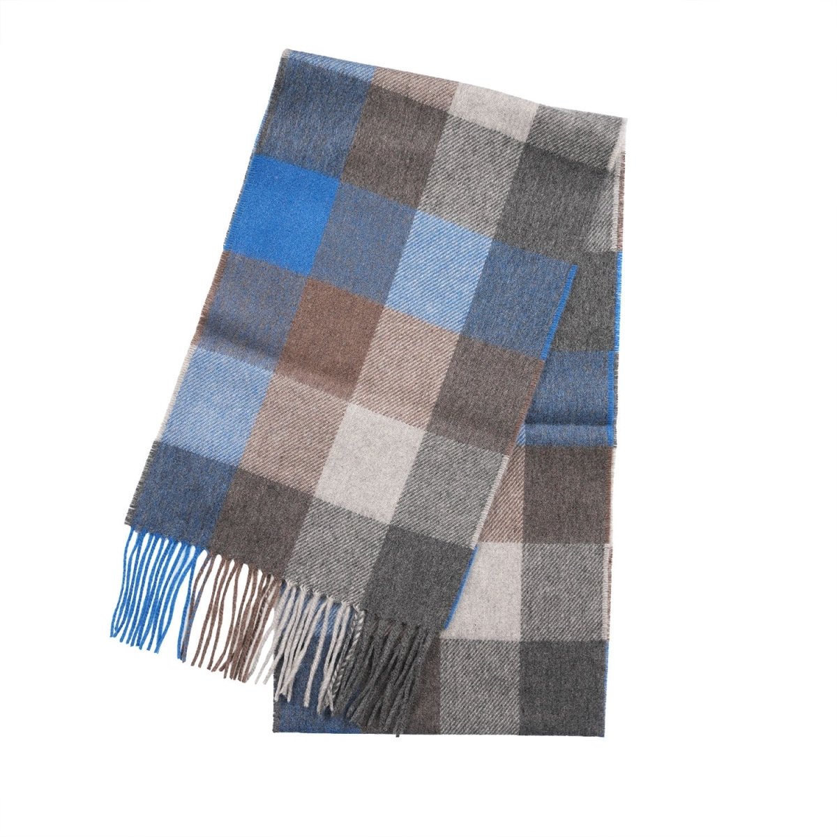 Tartan Weaving Mill 100% Pure Cashmere Scarf - Made in Scotland - Cool Azure Block - Heritage Of Scotland -
