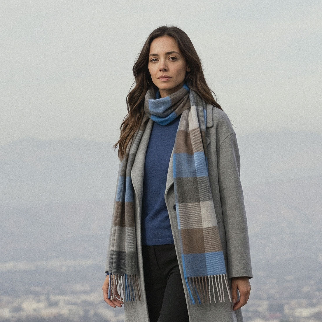 Tartan Weaving Mill 100% Pure Cashmere Scarf - Made in Scotland - Cool Azure Block - Heritage Of Scotland -