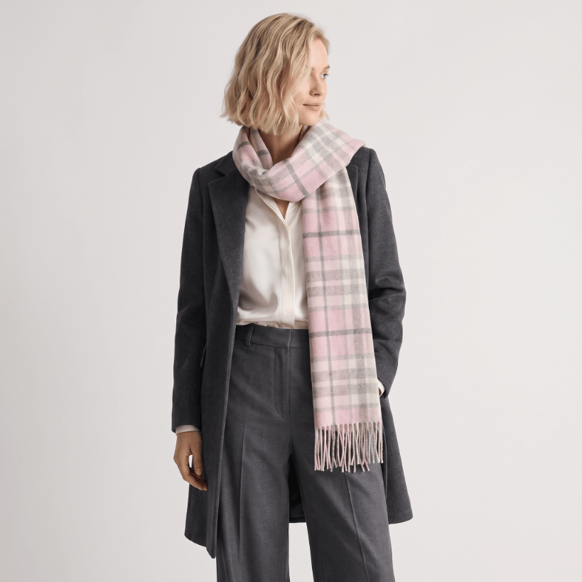 Tartan Weaving Mill 100% Pure Cashmere Scarf - Made in Scotland - THOMSON PINK - Heritage Of Scotland -