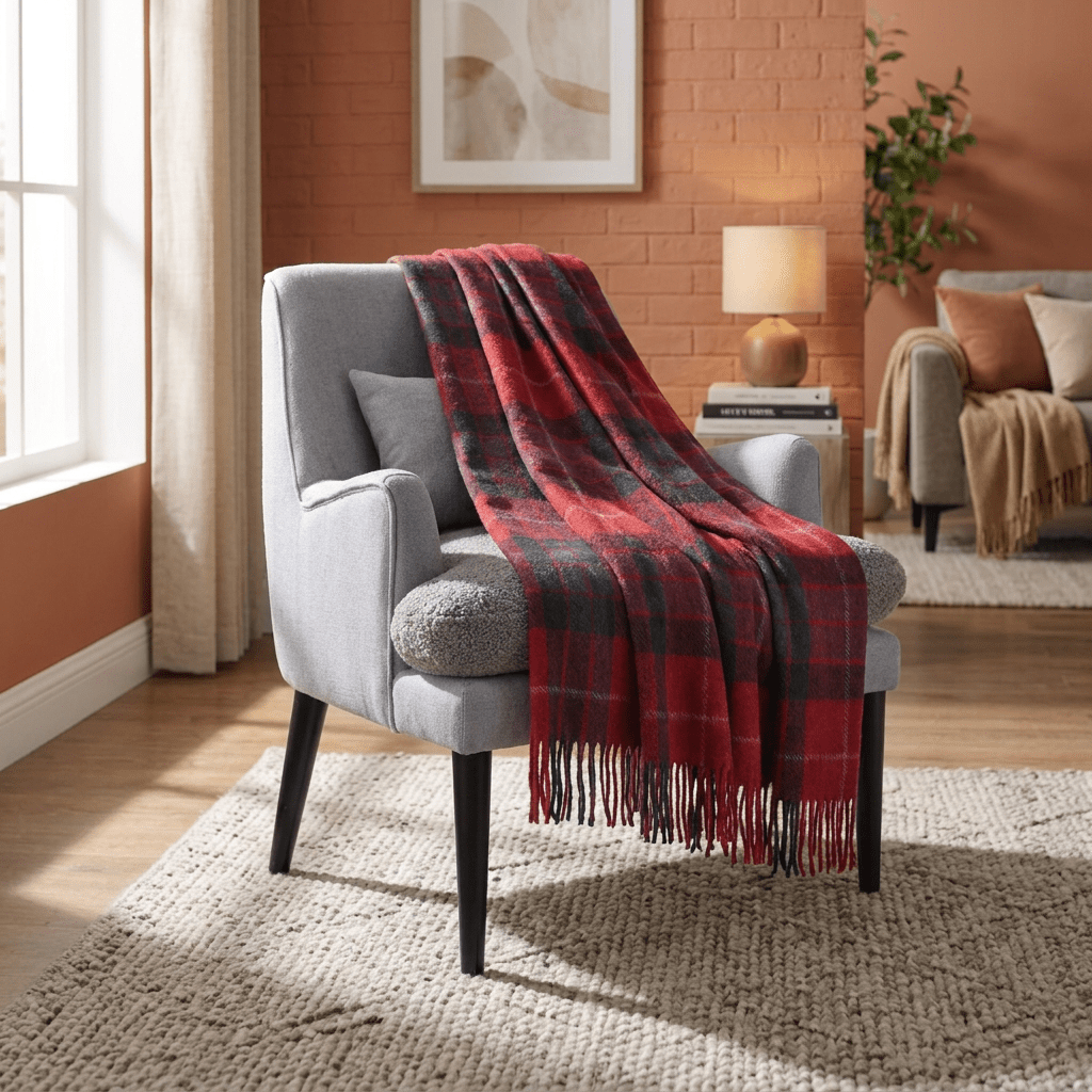 Tartan Wool Blend Blanket Throw – Soft Plaid Sofa & Bed Blanket - Fraser Red - Heritage Of Scotland -
