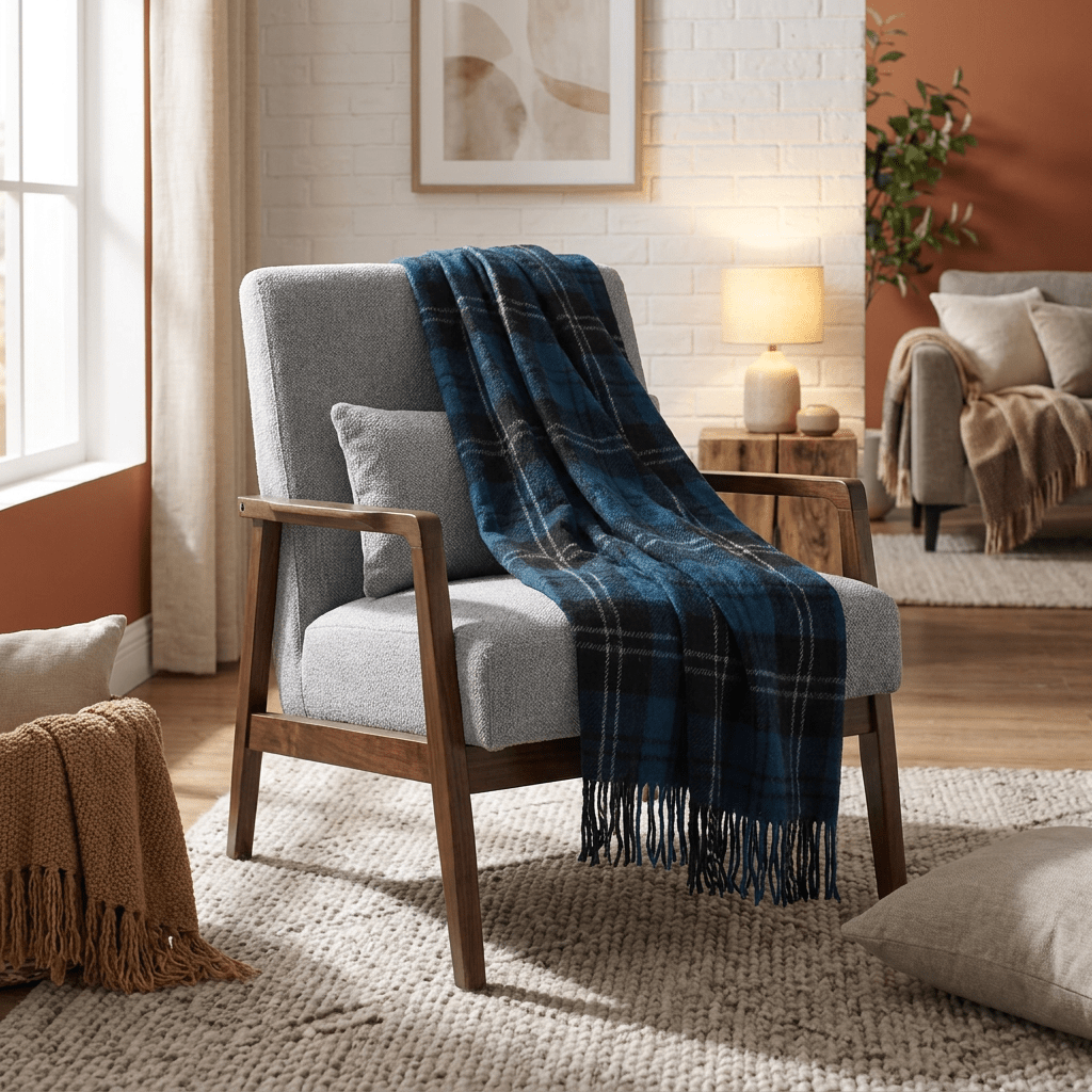 Tartan Wool Blend Blanket Throw – Soft Plaid Sofa & Bed Blanket - Ramsay Blue - Heritage Of Scotland -