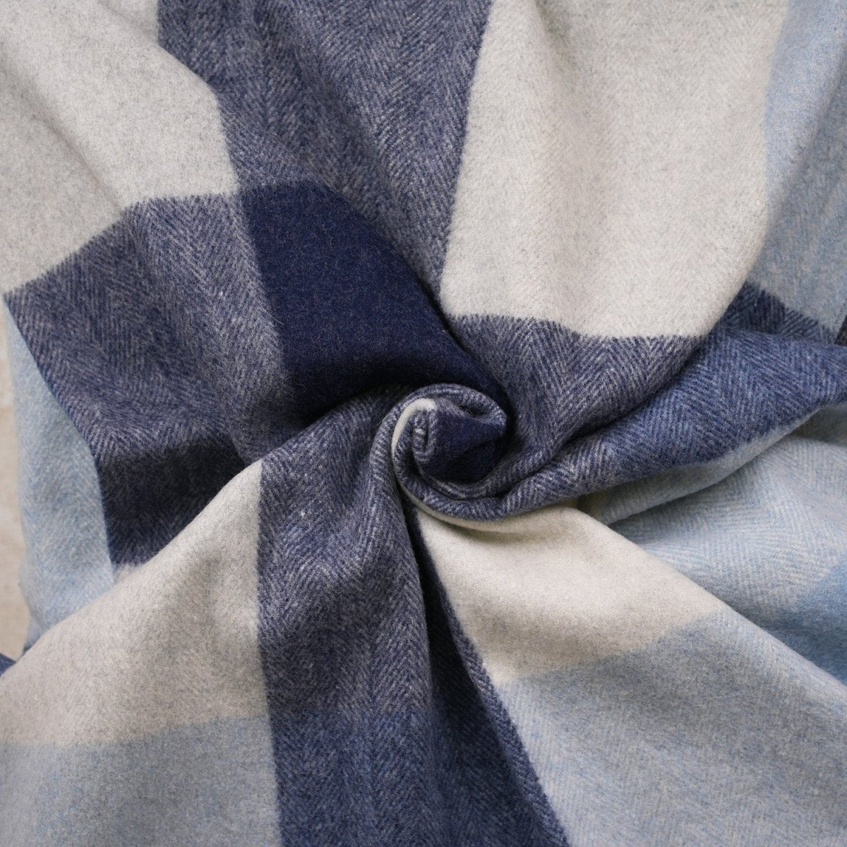 The Cosy Check – Recycled Wool Block-Check Herringbone Blanket - LIGHT BLUE - Heritage Of Scotland -