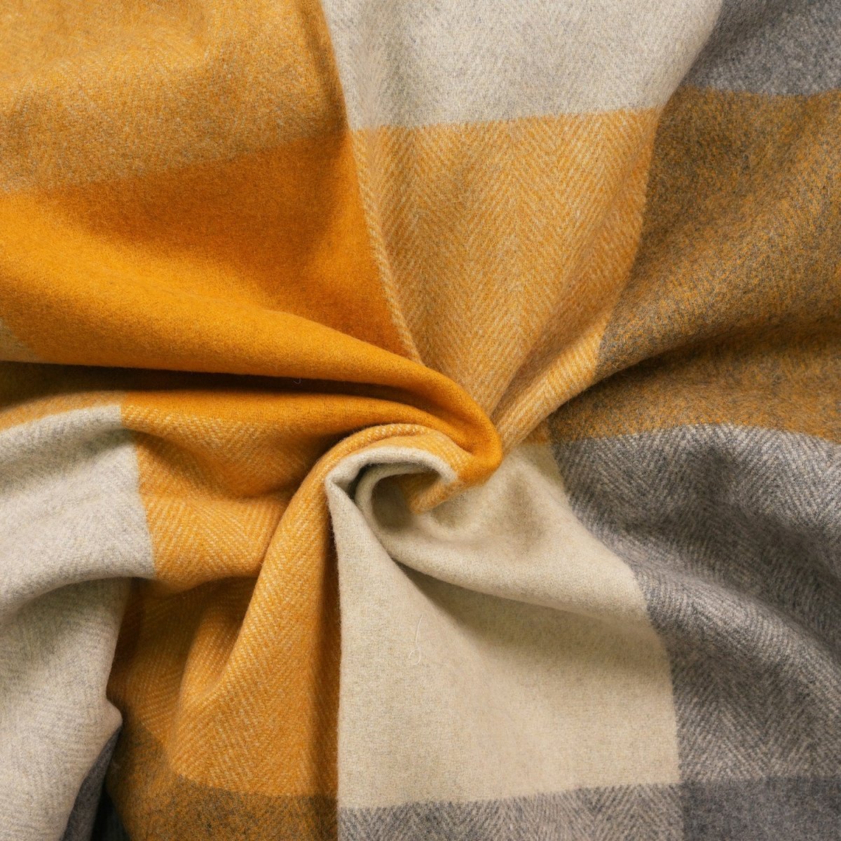 The Cosy Check – Recycled Wool Block-Check Herringbone Blanket - NATURAL OCHRE - Heritage Of Scotland -