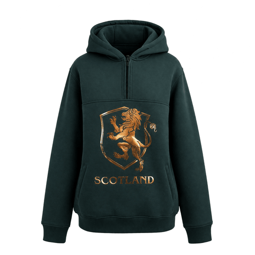 The Highland Heritage: Golden Lion Half - Zip Green Hoodie - Heritage Of Scotland - S