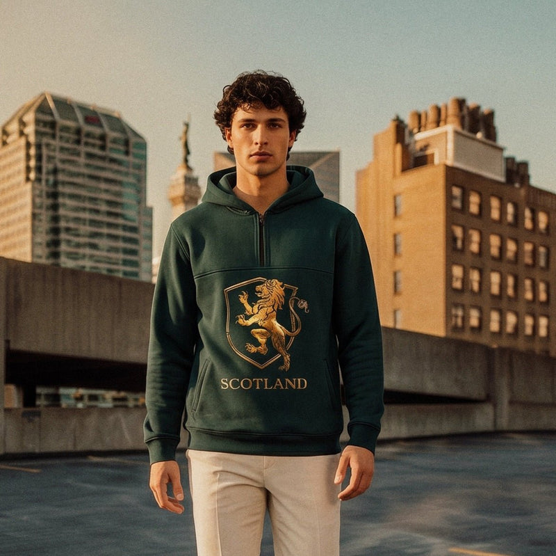 The Highland Heritage: Golden Lion Half - Zip Green Hoodie - Heritage Of Scotland - S