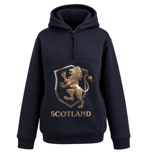 The Highland Heritage: Golden Lion Half - Zip Navy Hoodie - Heritage Of Scotland - NAVY / S