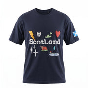 Travel Outfitters Scotland Icons 3D Puff Print T-Shirt – Navy - Heritage Of Scotland - XS