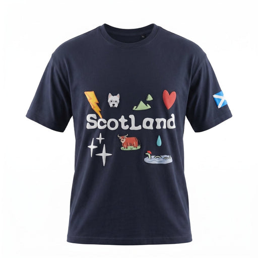 Travel Outfitters Scotland Icons 3D Puff Print T-Shirt – Navy - Heritage Of Scotland - XS