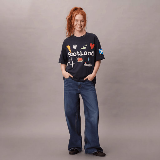 Travel Outfitters Scotland Icons 3D Puff Print T-Shirt – Navy - Heritage Of Scotland - XS