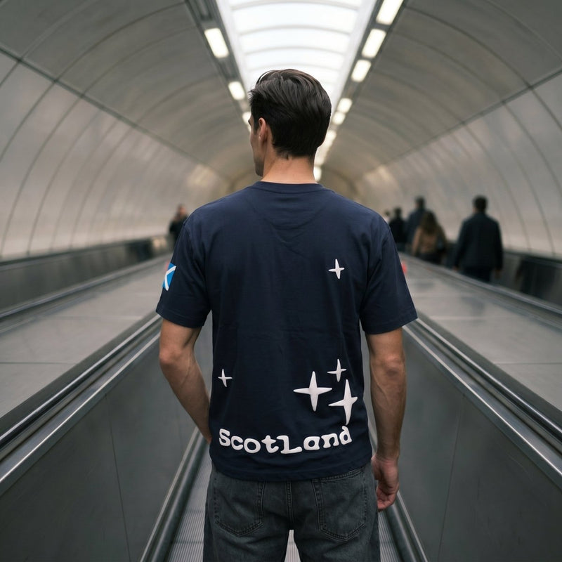 Travel Outfitters Scotland Icons 3D Puff Print T-Shirt – Navy - Heritage Of Scotland - XS