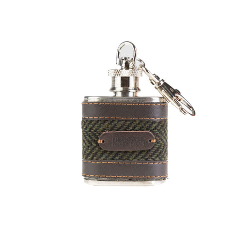 Tweed Hipflask 1Oz - Green Herringbone - Heritage Of Scotland - NA