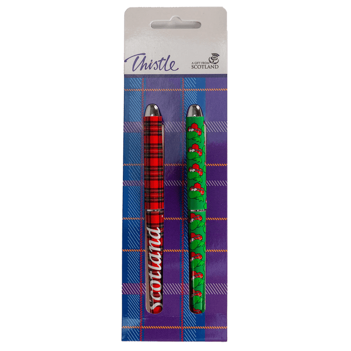 Twin - Pack Tartan Ball - Point Pens – Nessie, Piper, or Classic Red Tartan - Heritage Of Scotland - Tartan & Nessie