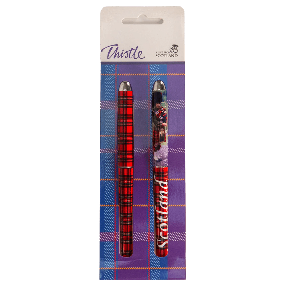 Twin - Pack Tartan Ball - Point Pens – Nessie, Piper, or Classic Red Tartan - Heritage Of Scotland - Tartan & Piper