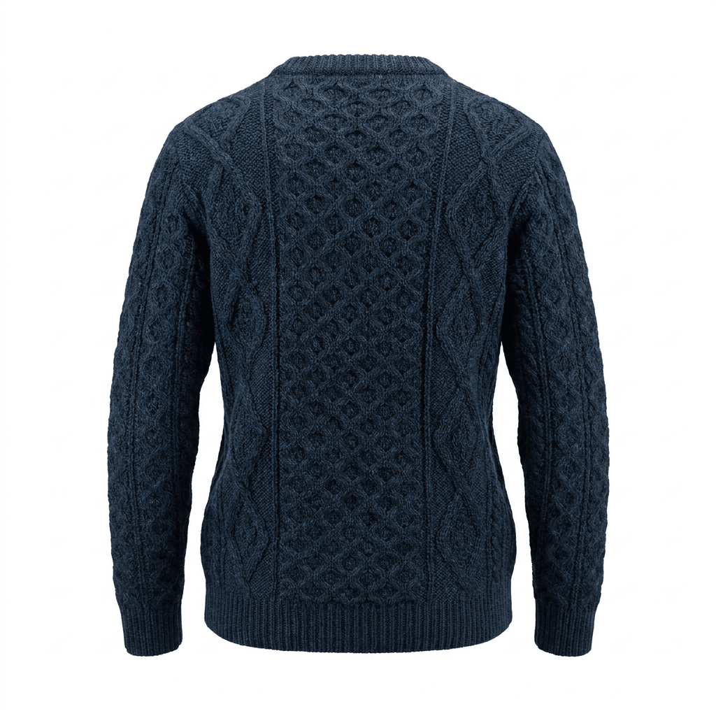 Unisex 100% Wool Aran Cable Knit Crew Neck Jumper – Made in Ireland | Black Watch - Heritage Of Scotland - XS