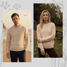 Unisex Blue 100% Wool Aran Cable Knit Crew Neck Jumper – Made in Ireland | Aran - Heritage Of Scotland - XS