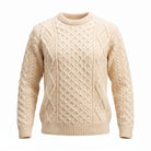 Unisex Blue 100% Wool Aran Cable Knit Crew Neck Jumper – Made in Ireland | Aran - Heritage Of Scotland - XS