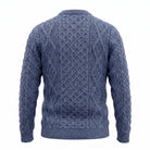Unisex Blue 100% Wool Aran Cable Knit Crew Neck Jumper – Made in Ireland | Denim - Heritage Of Scotland - XS
