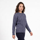 Unisex Blue 100% Wool Aran Cable Knit Crew Neck Jumper – Made in Ireland | Denim - Heritage Of Scotland - XS