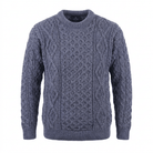Unisex Blue 100% Wool Aran Cable Knit Crew Neck Jumper – Made in Ireland | Denim - Heritage Of Scotland - XS